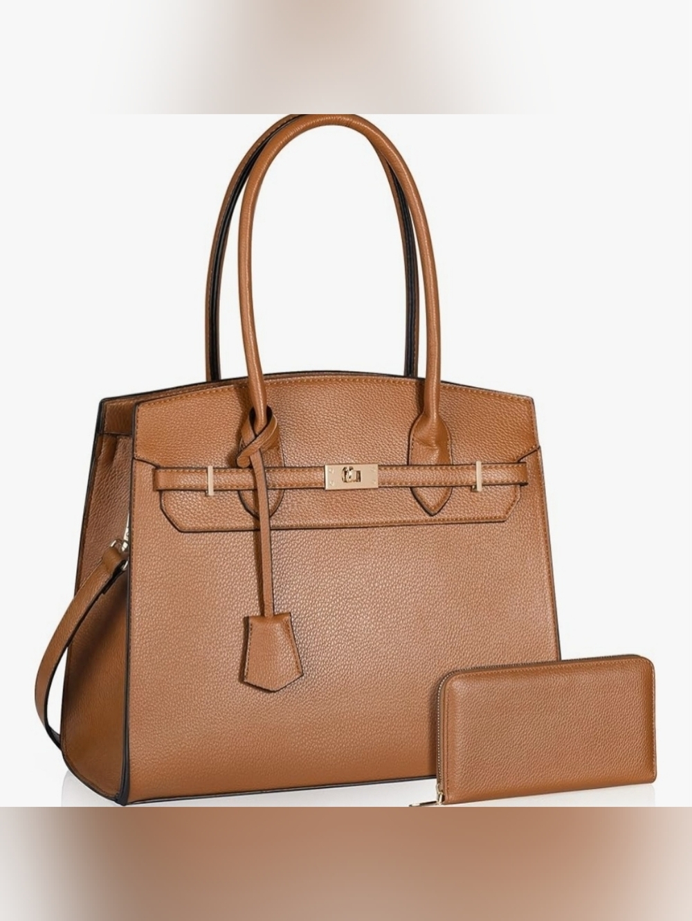 2pcs Classic Brown Leather Top-Handle Satchel Bag And Matching Wallet